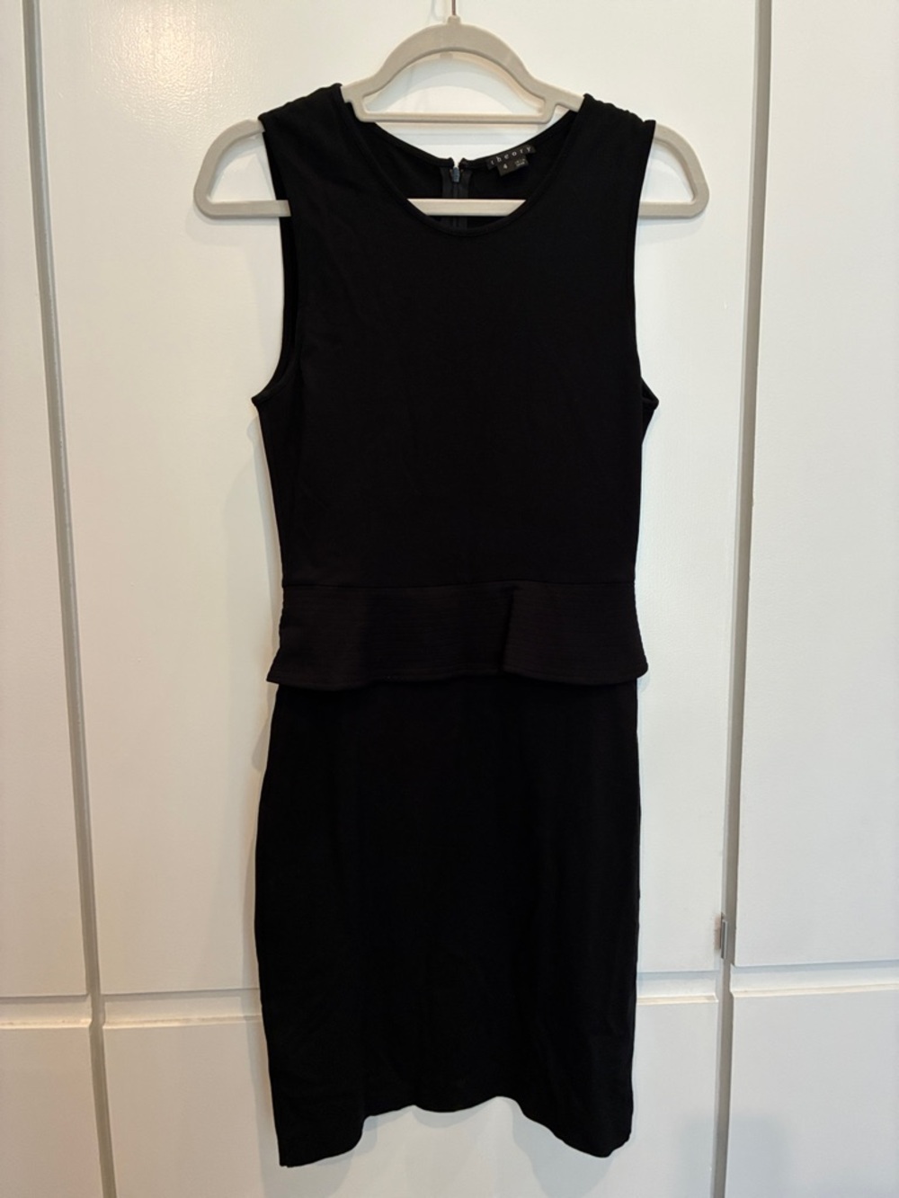 Theory Black Sleeveless Peplum Midi Dress